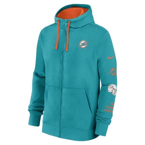Nike Cotton Full-Zip Fleece Hoodie - NFL Miami Dolphins Turbo Green/Brilliant Orange