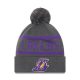 NEW ERA NBA LOS ANGELES LAKERS JAKE CUFF BOBBLE BEANIE HAT GREY