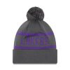 NEW ERA NBA LOS ANGELES LAKERS JAKE CUFF BOBBLE BEANIE HAT GREY