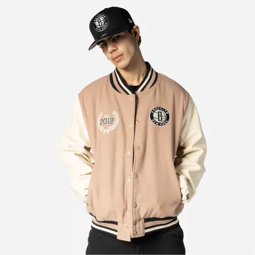 New Era NBA Brooklyn Nets Varsity College Jacket Beige L