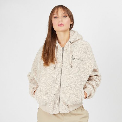 Karl Kani Sweatshirt Metal Signature Teddy Full Zip Hoodie CREAM