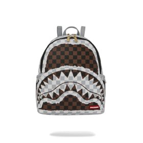 Sprayground Cream And Brown Tear Check Savage Backpack Brown