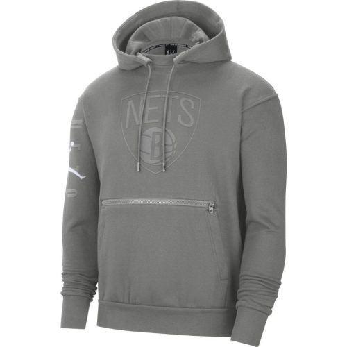 JORDAN BROOKLYN NETS COURTSIDE STATEMENT FLEECE PULLOVER DARK STEEL GREY
