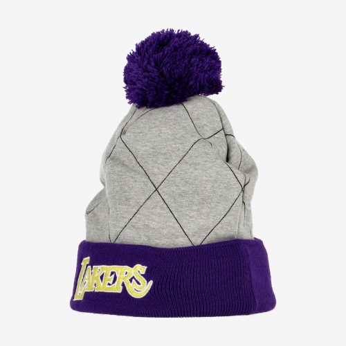 MITCHELL & NESS LOS ANGELES LAKERS QUILTED POM BEANIE GREY / PURPLE