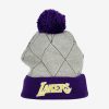 MITCHELL & NESS LOS ANGELES LAKERS QUILTED POM BEANIE GREY / PURPLE