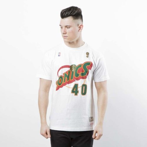 MITCHELL & NESS SEATTLE SUPERSONICS SHAWN KEMP NAME & NUMBER TRADITIONAL TEE WHITE