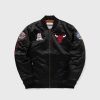 MITCHELL & NESS CHICAGO BULLS NBA SATIN BOMBER JACKET BLACK